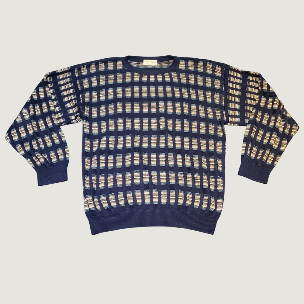 VTG 90s Tricots St Raphael Knit Sweater Mens L Rayon Silk‎ Cotton Union Made USA
